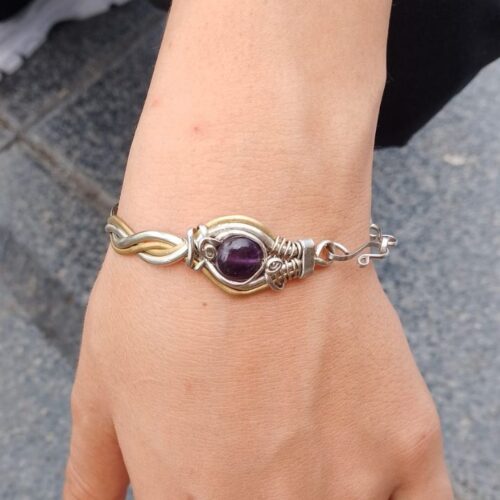 Pulsera trenzada de plata con amatista