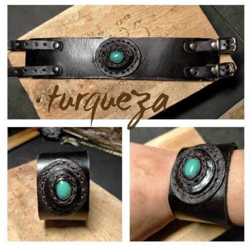 Pulsera de dos hebillas con turquesa