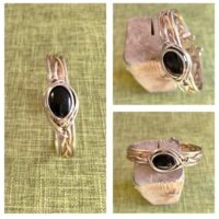 Pulsera trenzada tres metales con obsidiana